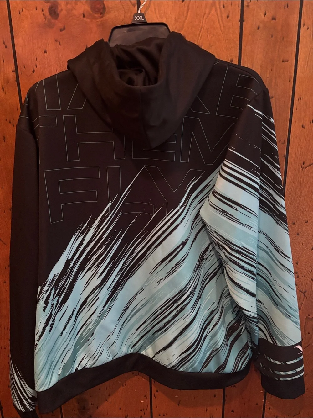 Men's Black & Aqua Graphic Swim Rash Guard Hoodie